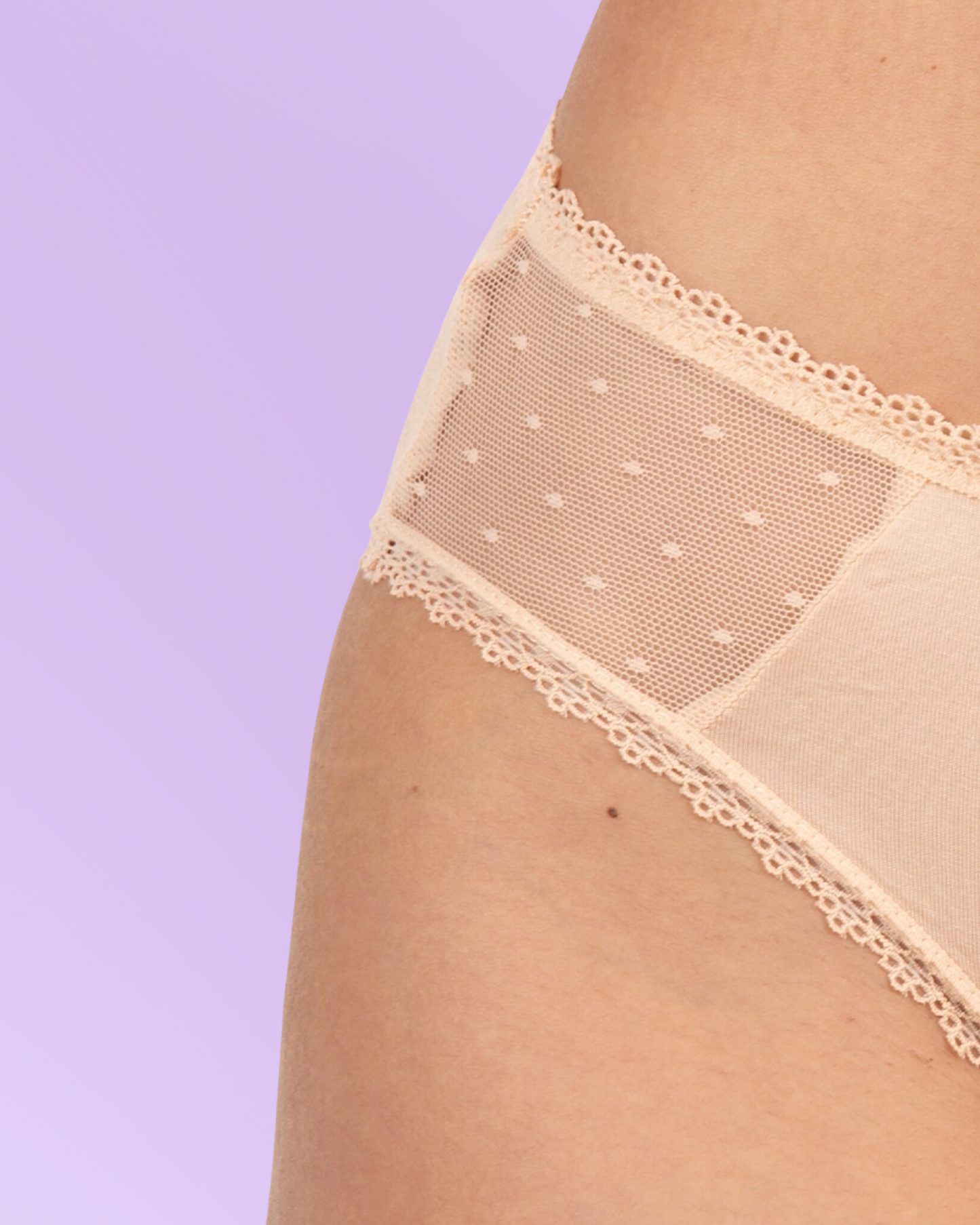 Period panties transparent hips beige close up general