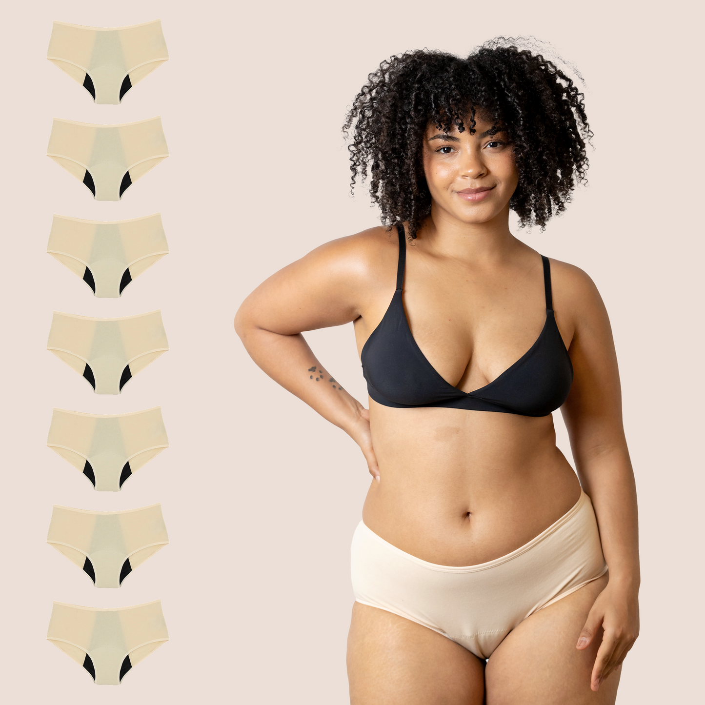 PERIOD UNDERWEAR HIGH WAIST BEIGE PACK 7