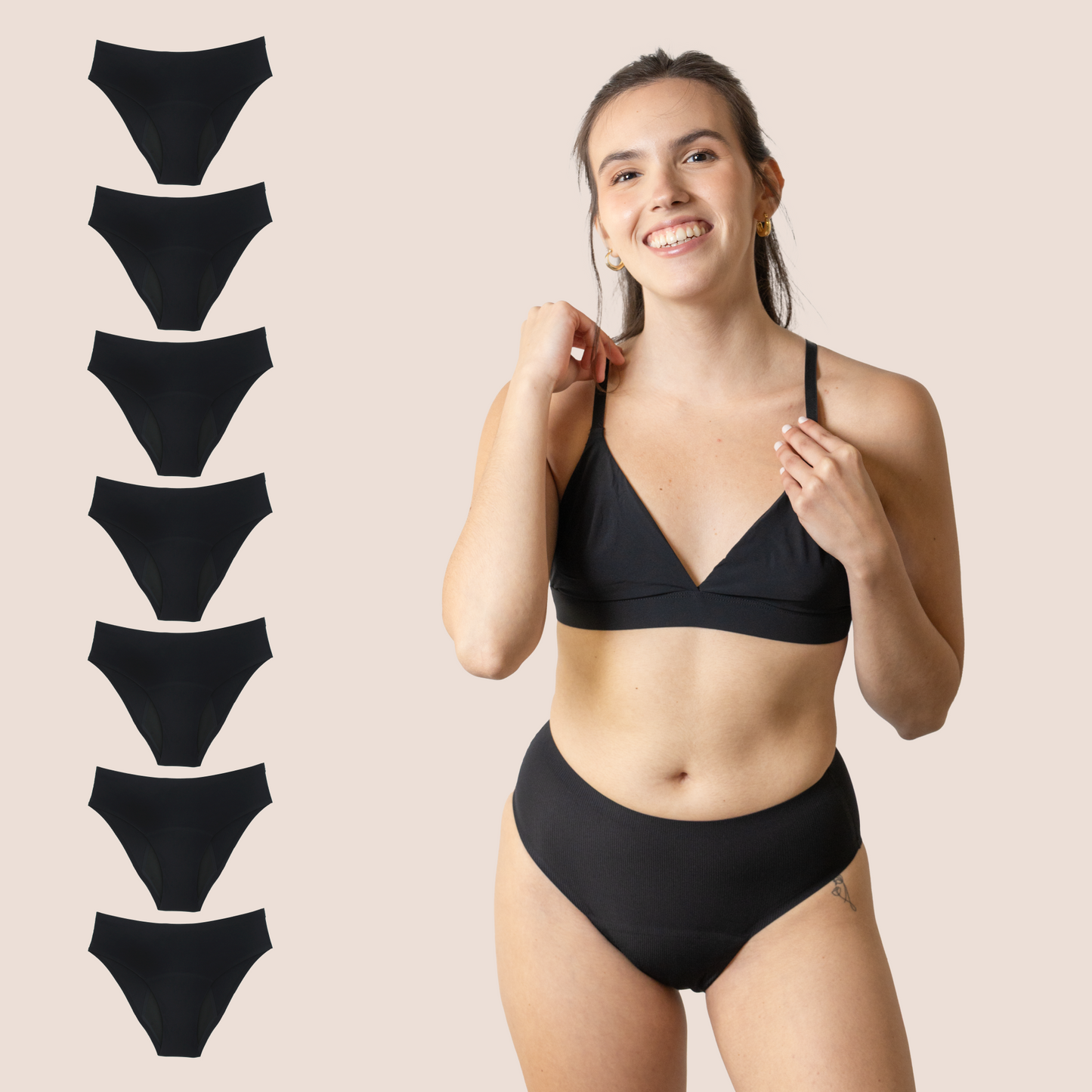 PERIOD UNDERWEAR TEEN SEAMLESS HIGH WAIST BLACK PACK 7