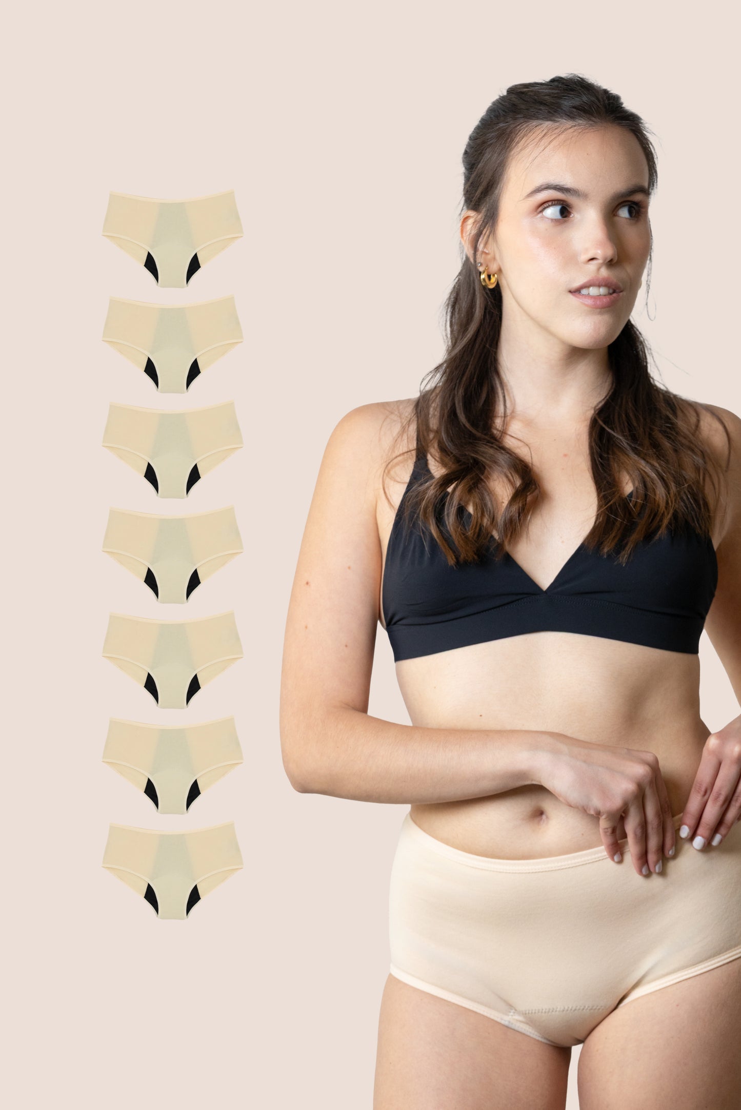 PERIOD UNDERWEAR TEEN HIGH WAIST BEIGE PACK 7