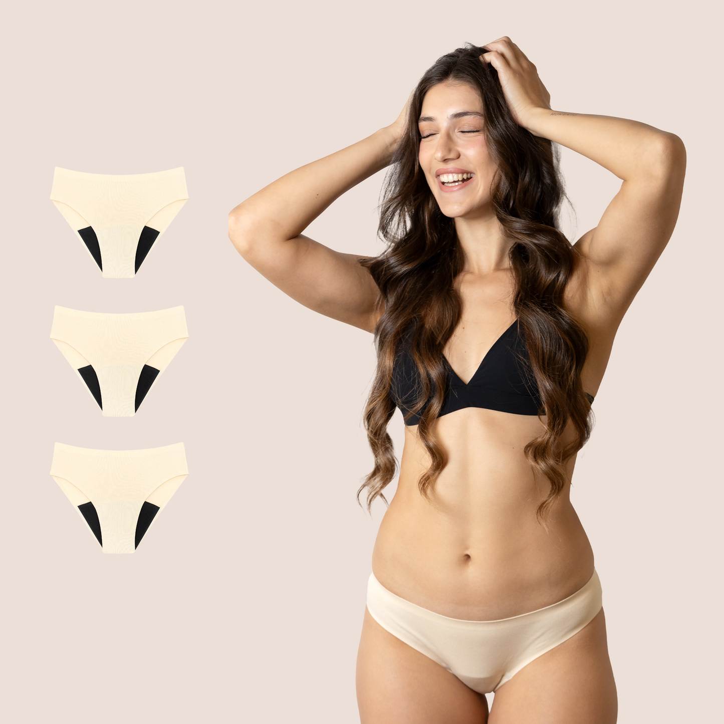 PERIOD PANTIES SEAMLESS BEIGE PACK 3