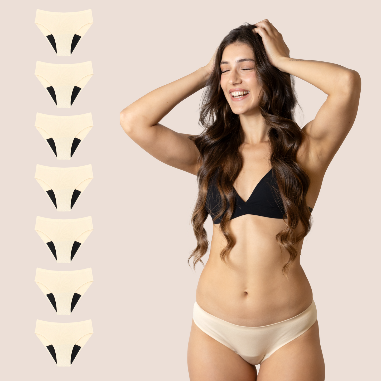 PERIOD PANTIES SEAMLESS BEIGE PACK 7
