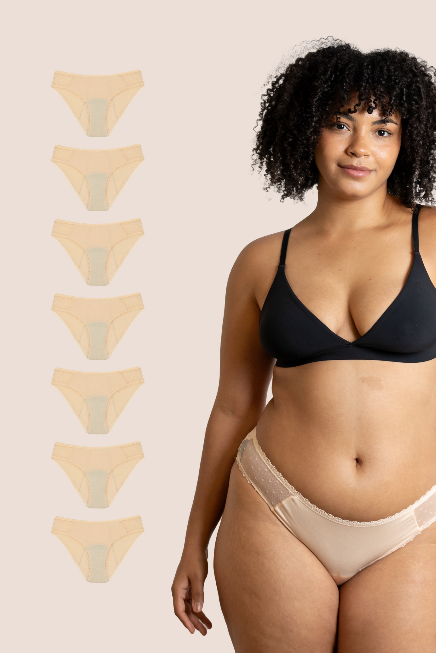 PERIOD PANTIES TRANSPARENT HIPS BEIGE PACK 7