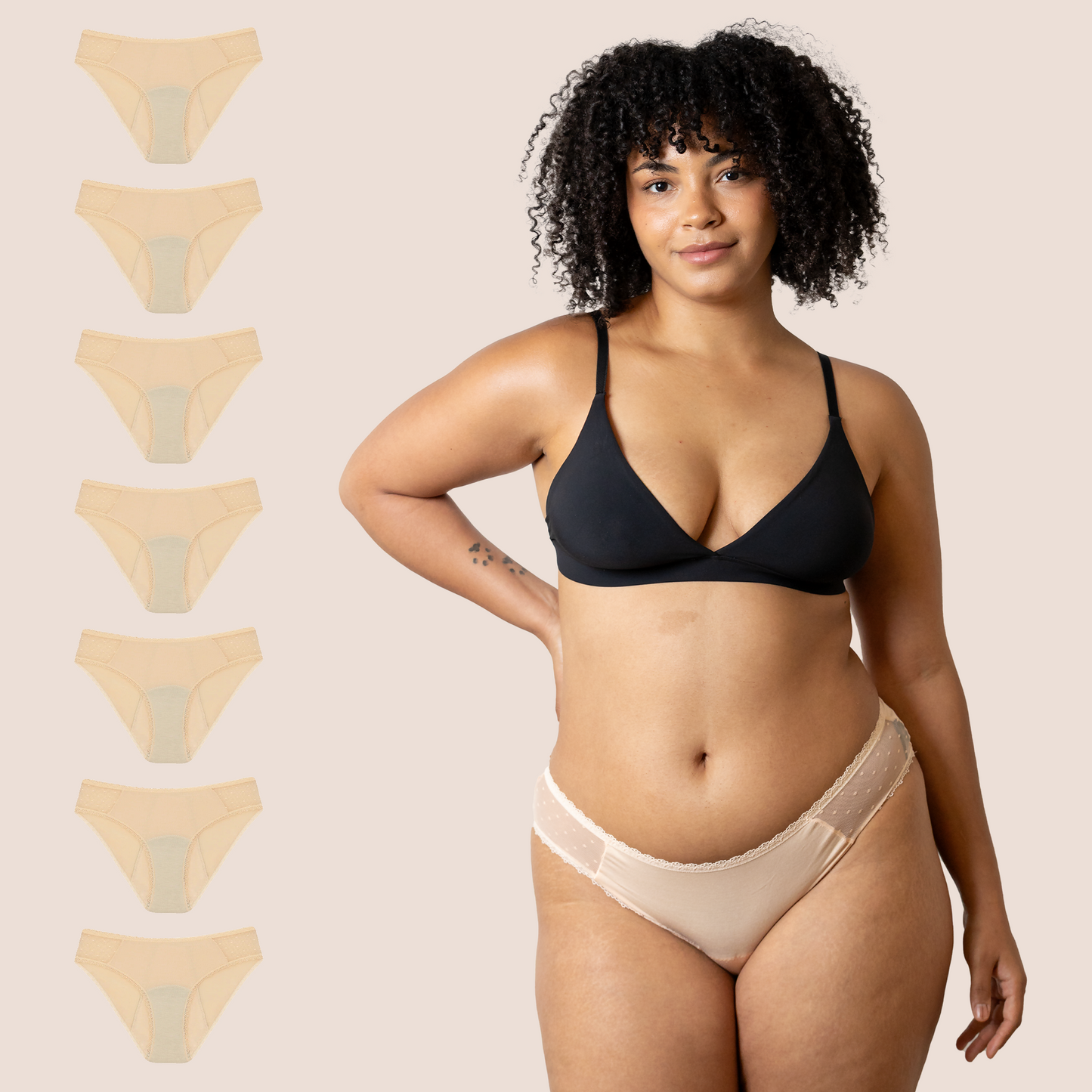 PERIOD PANTIES TRANSPARENT HIPS BEIGE PACK 7