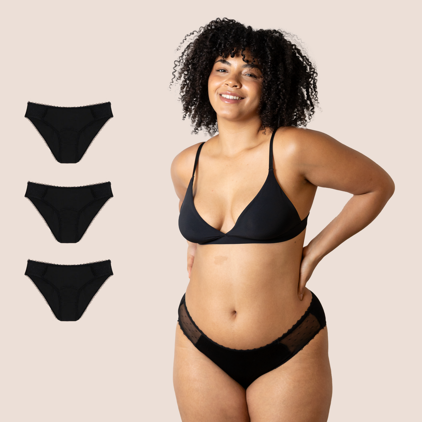 PERIOD PANTIES TRANSPARENT HIPS BLACK PACK 3