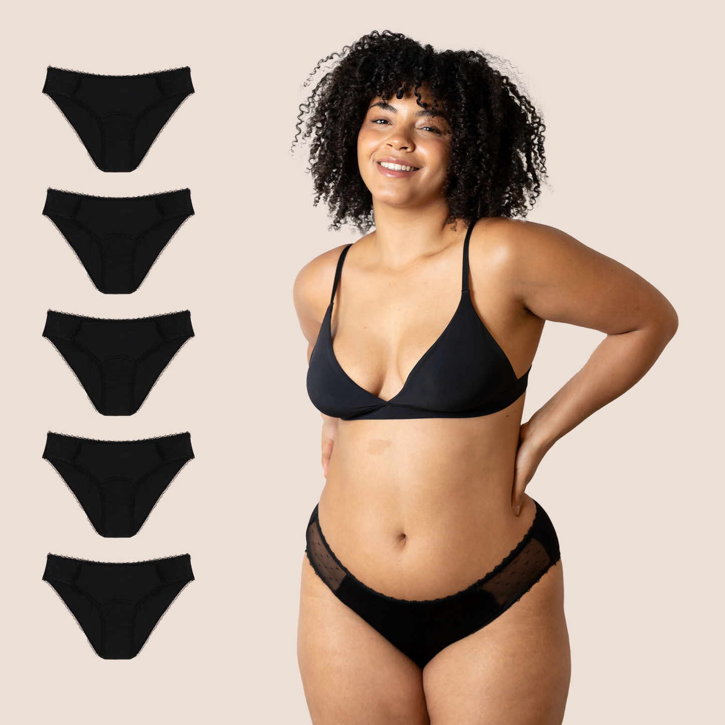 PERIOD PANTIES TRANSPARENT HIPS BLACK PACK 5