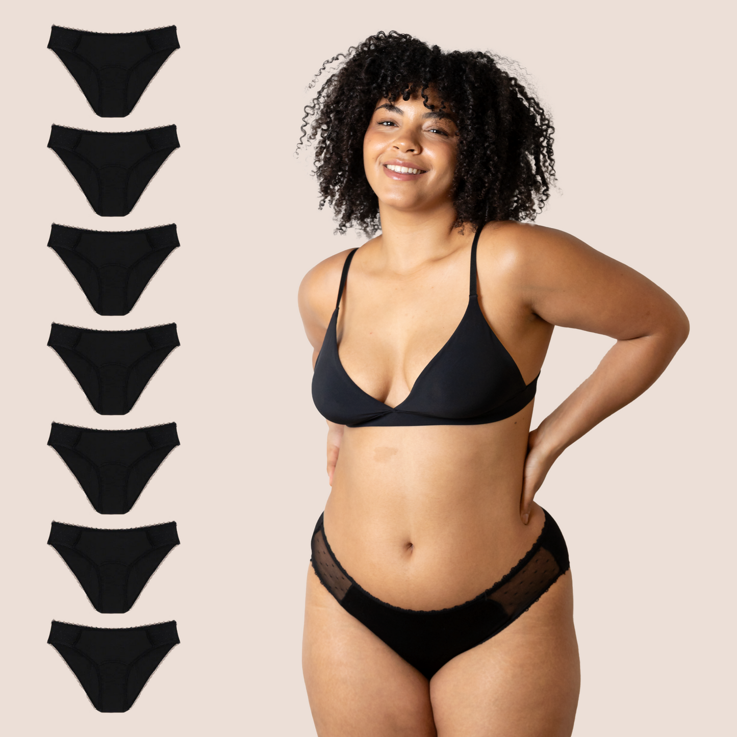 PERIOD PANTIES TRANSPARENT HIPS BLACK PACK 7