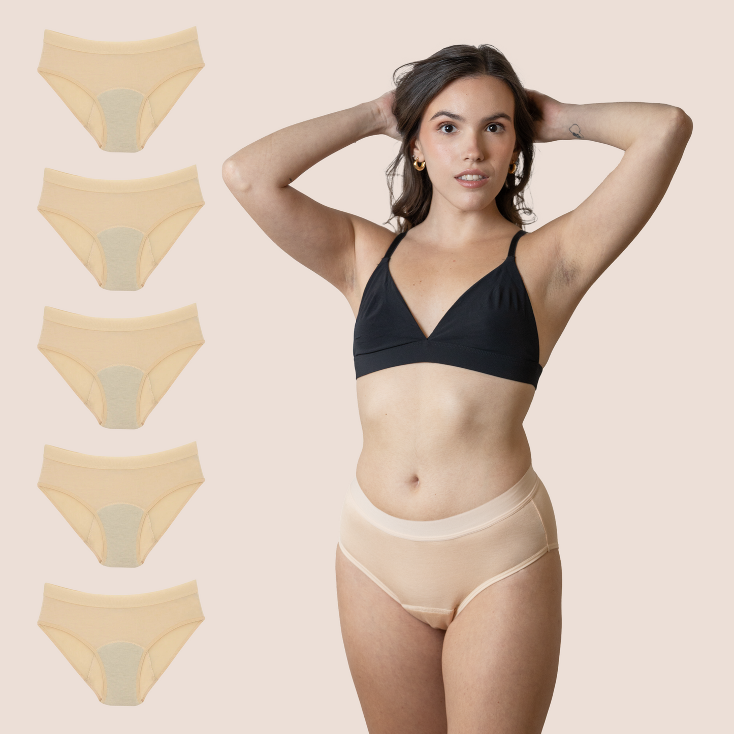 PERIOD UNDERWEAR TEEN BEIGE PACK 5