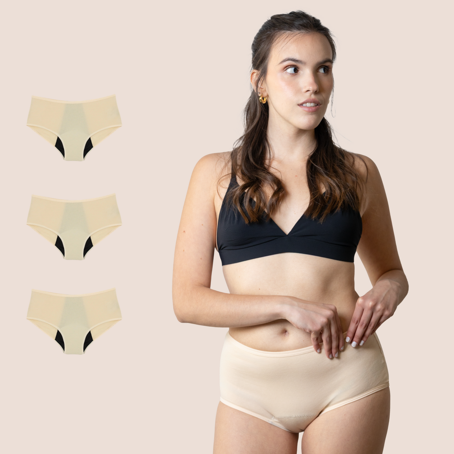 PERIOD UNDERWEAR TEEN HIGH WAIST BEIGE PACK 3