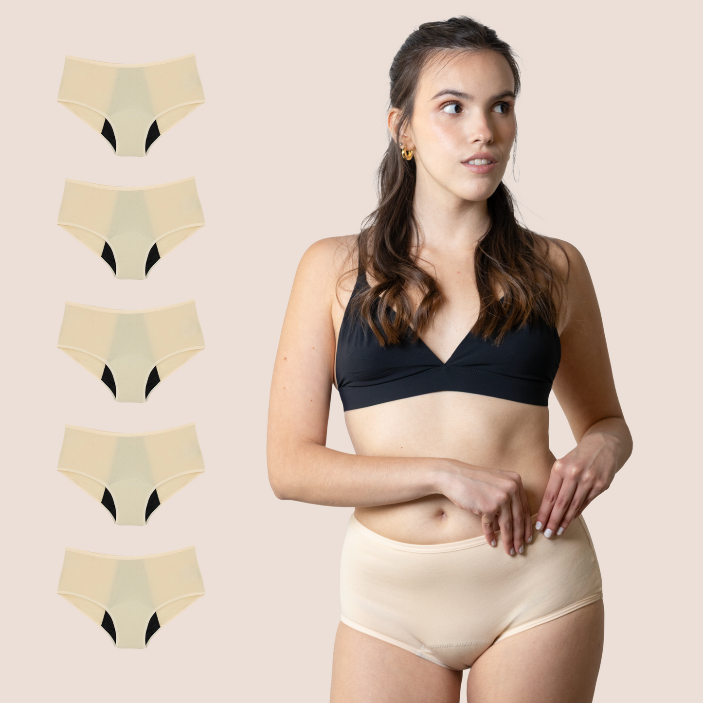 PERIOD UNDERWEAR TEEN HIGH WAIST BEIGE PACK 5
