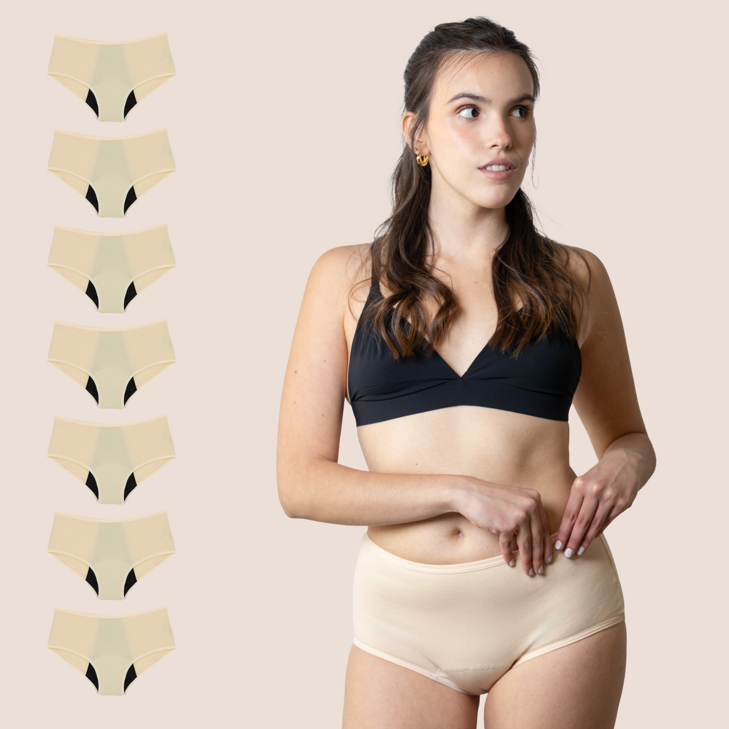 PERIOD UNDERWEAR TEEN HIGH WAIST BEIGE PACK 7