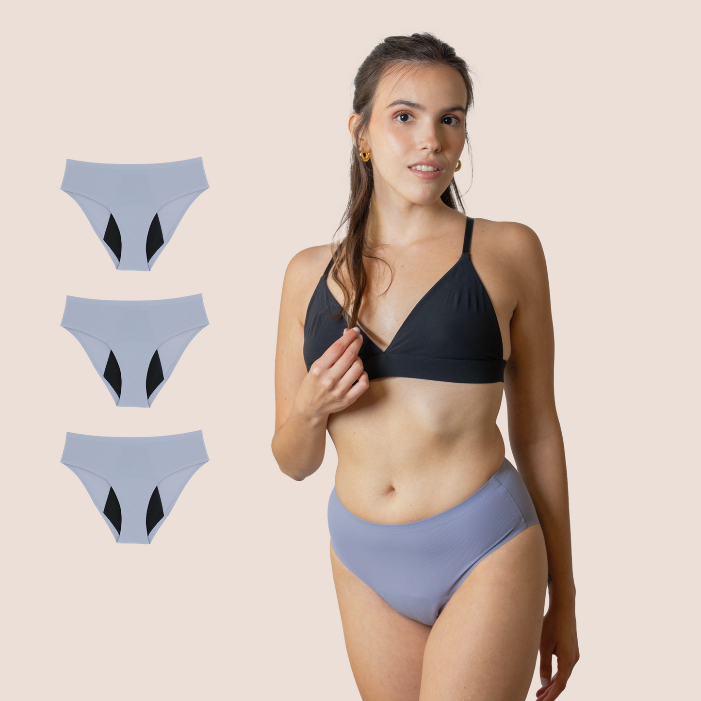 PERIOD UNDERWEAR TEEN SEAMLESS HIGH WAIST LAVENDER PACK 3
