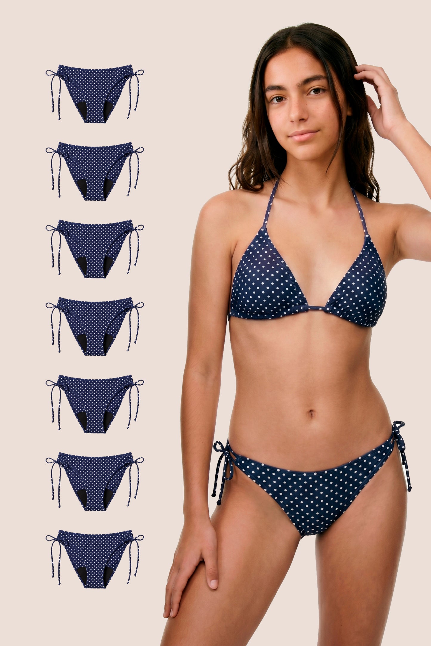 Period Swimwear for Teens Blue Polka Dot Brazilian pack 7 general