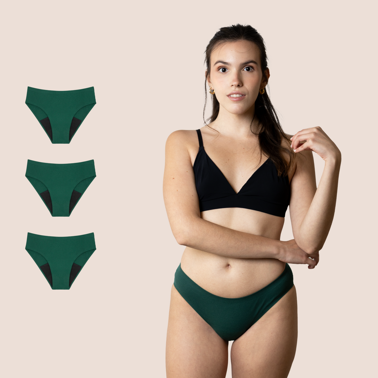 Period Underwear for teens Seamless Green pack 3