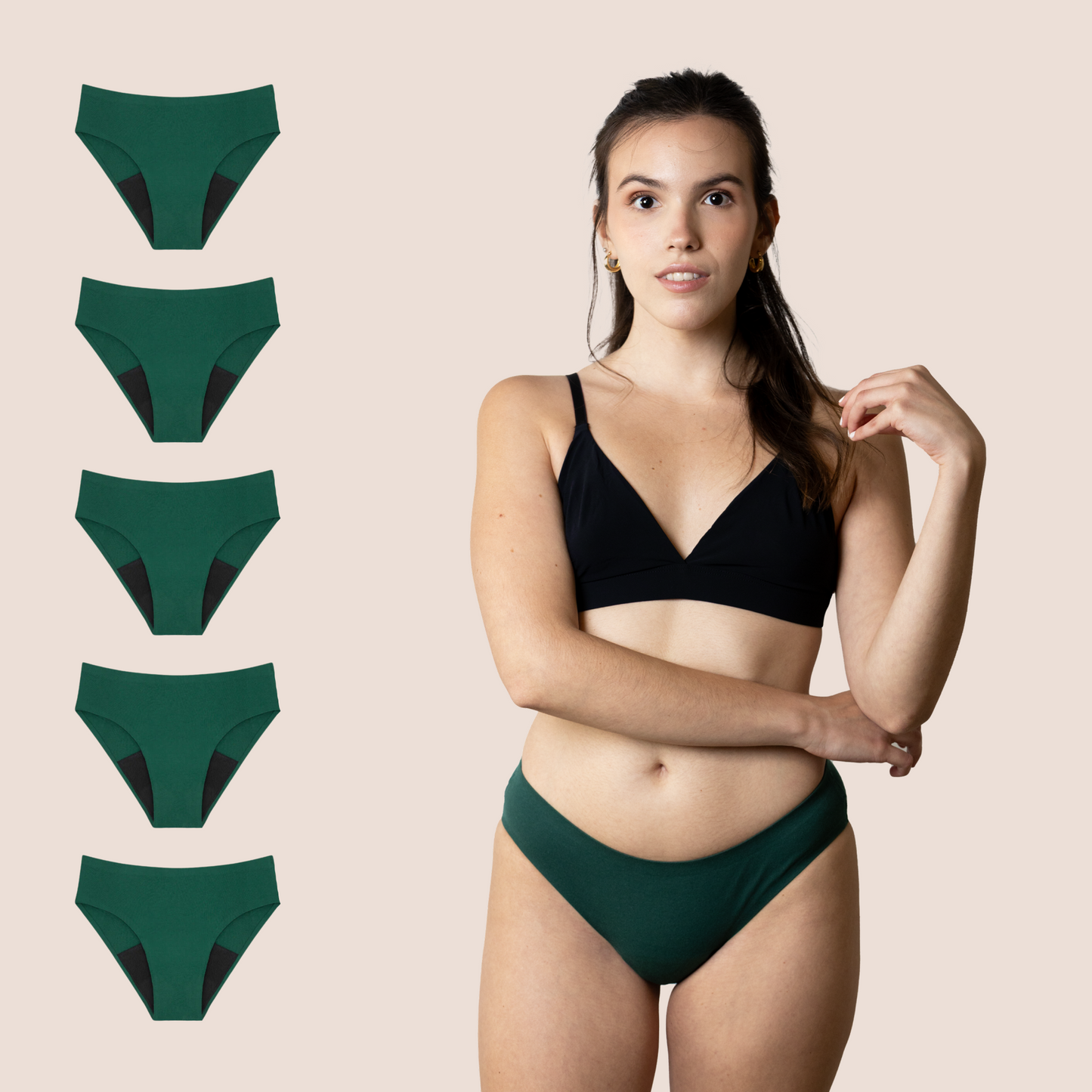 Period Underwear for teens Seamless Green pack 5