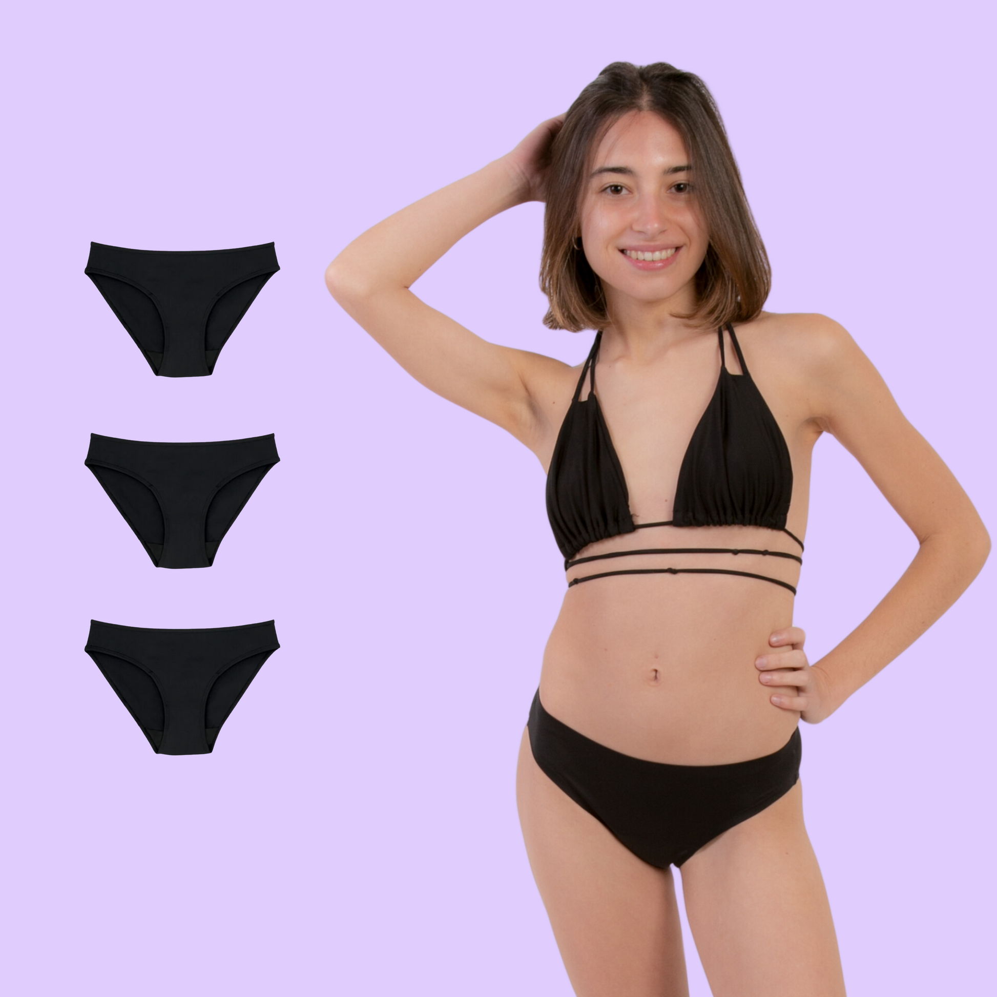 Period swimwear for teens black pack 3