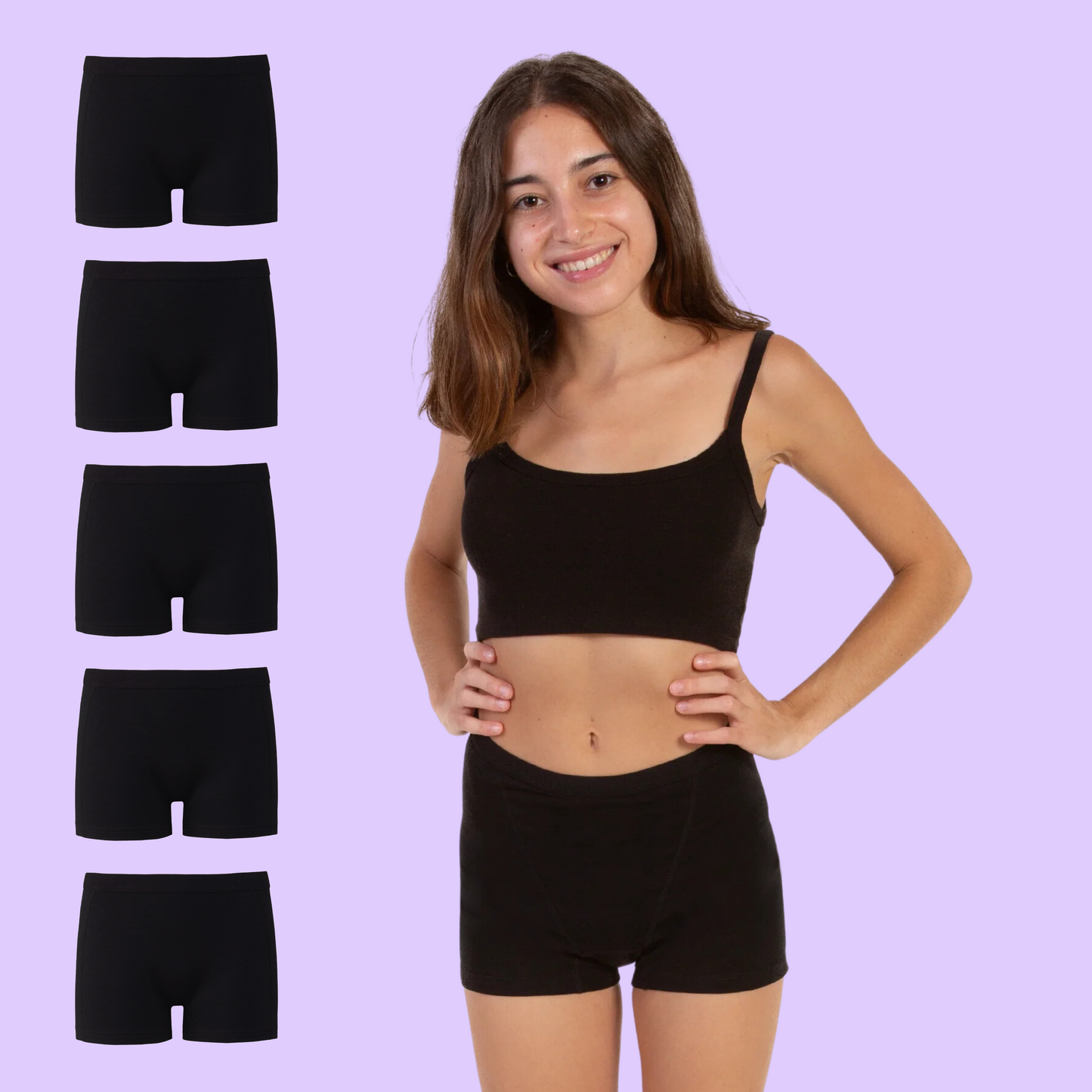 Period boxer for teens black pack 5