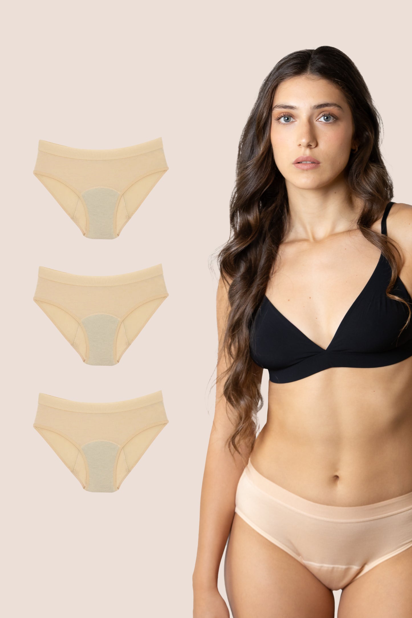 CLASSIC PERIOD PANTIES BEIGE PACK 3