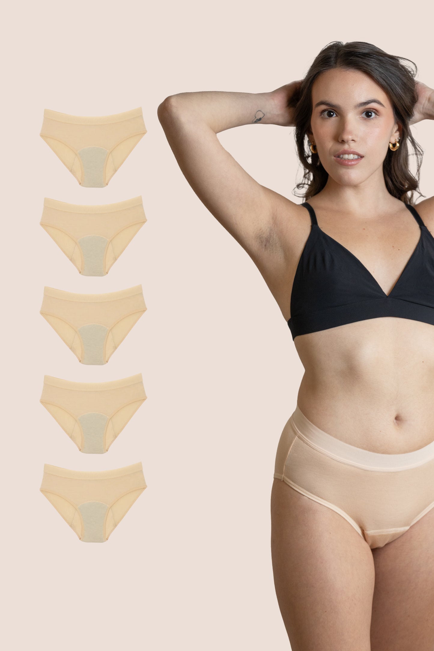PERIOD UNDERWEAR TEEN BEIGE PACK 5