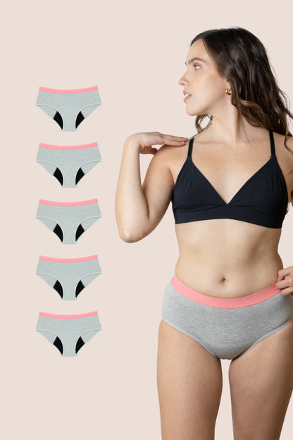 PERIOD UNDERWEAR TEEN GRAY PACK 5