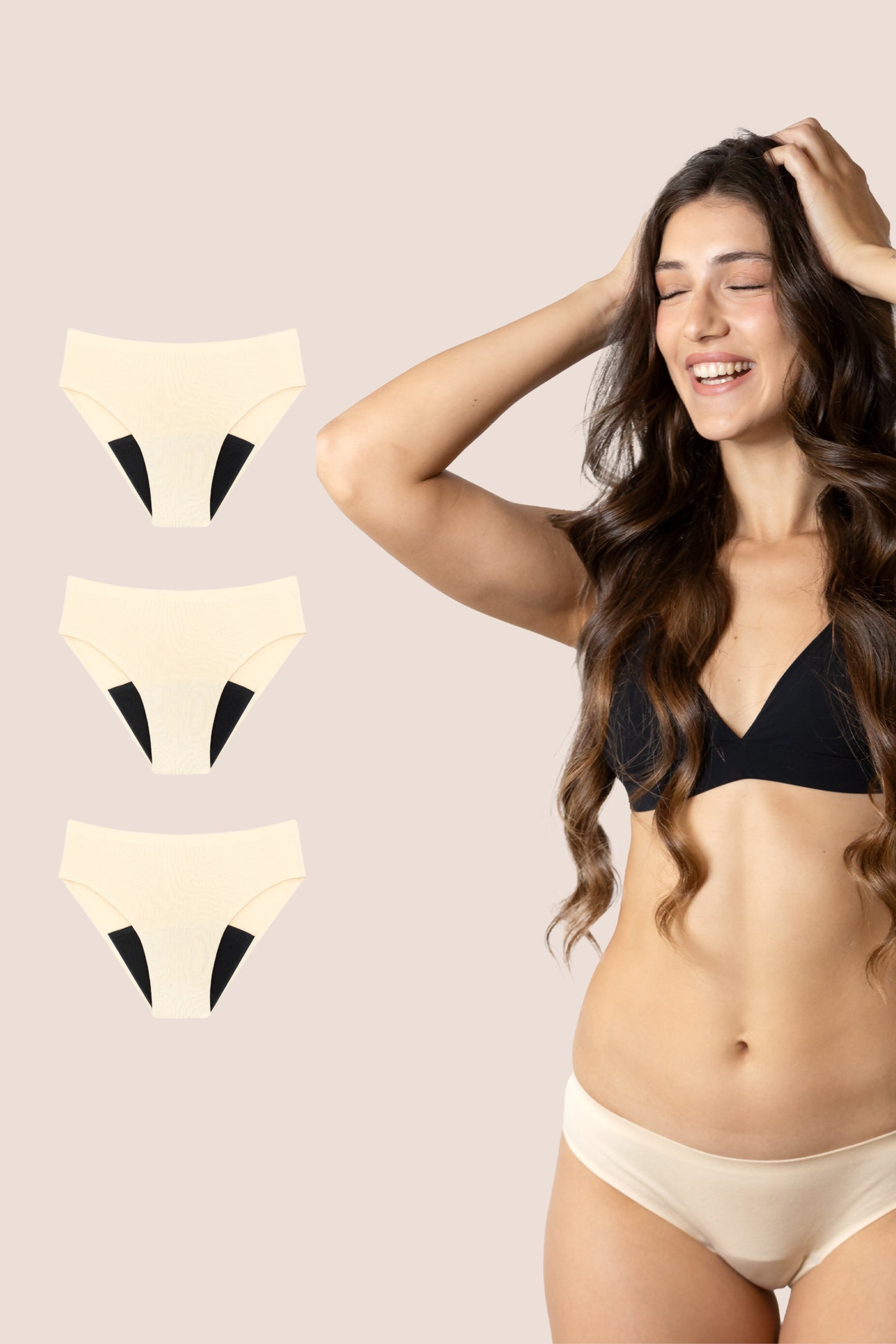 PERIOD PANTIES SEAMLESS BEIGE PACK 3