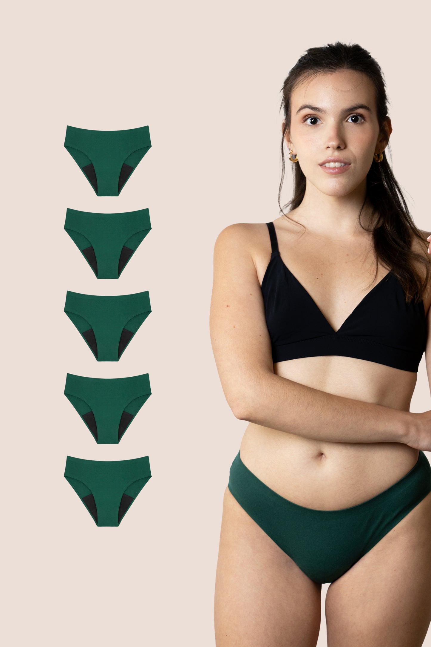 Period Underwear for teens Seamless Green pack 5