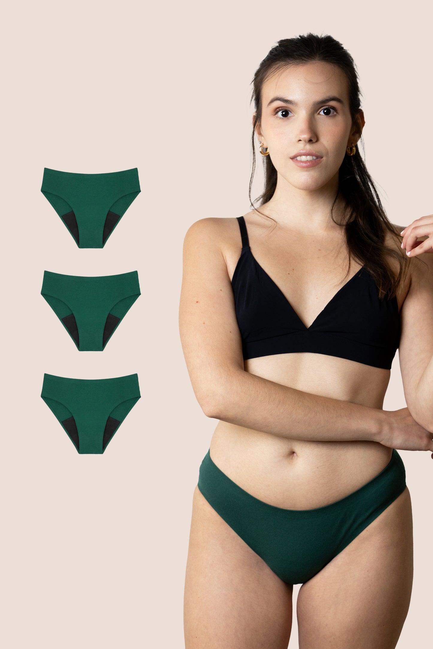 Period Underwear for teens Seamless Green pack 3