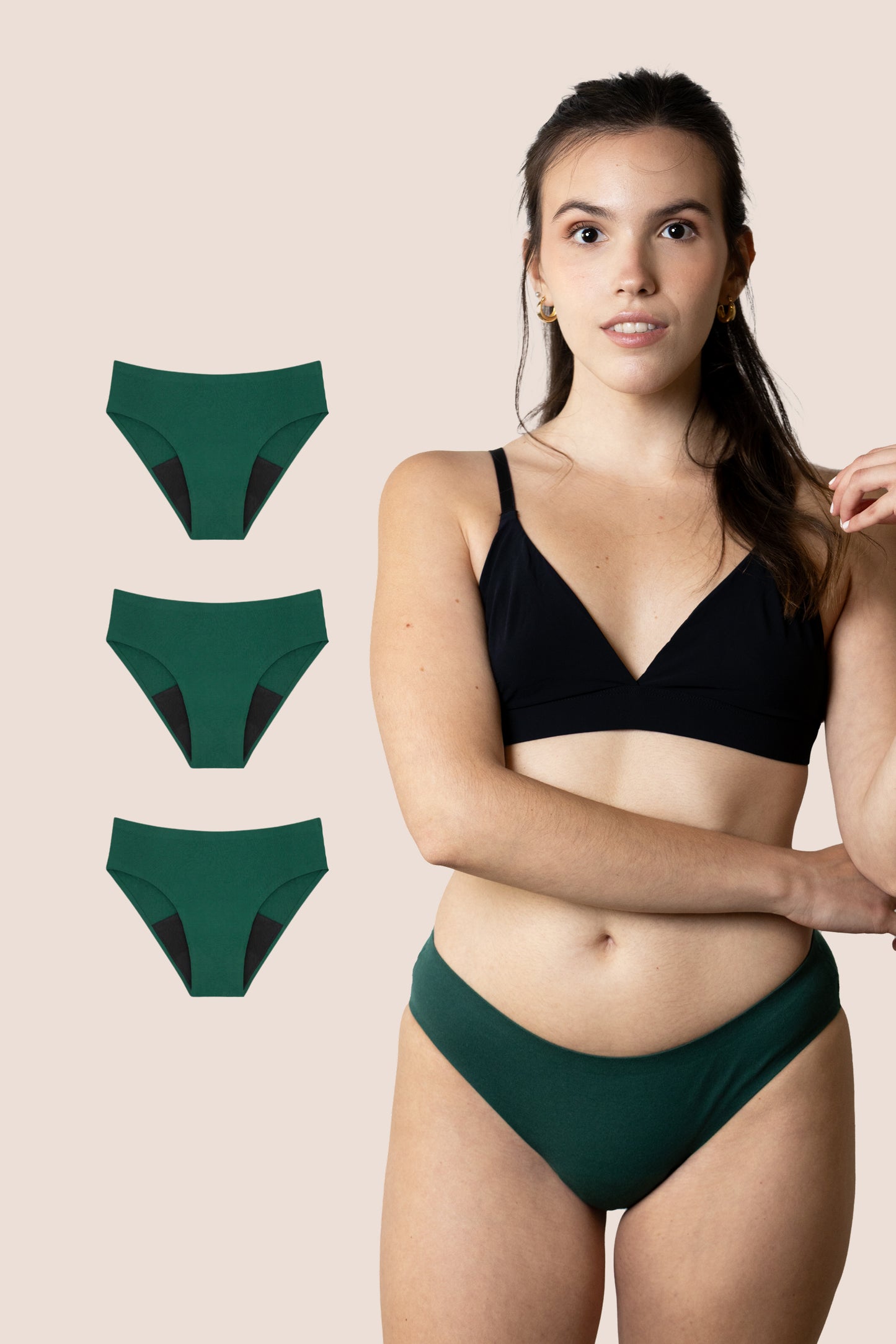Period Underwear for teens Seamless Green pack 3