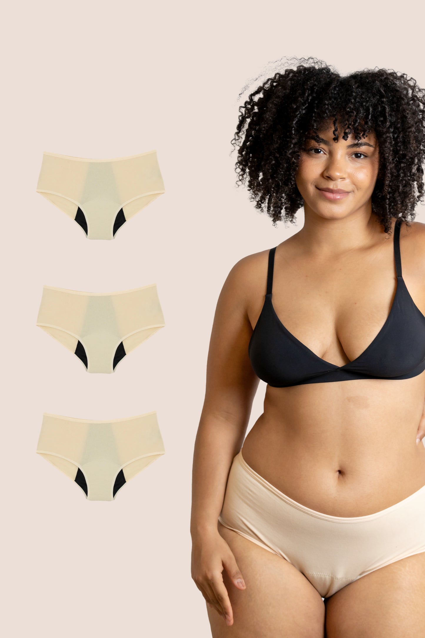 PERIOD UNDERWEAR HIGH WAIST BEIGE PACK 3