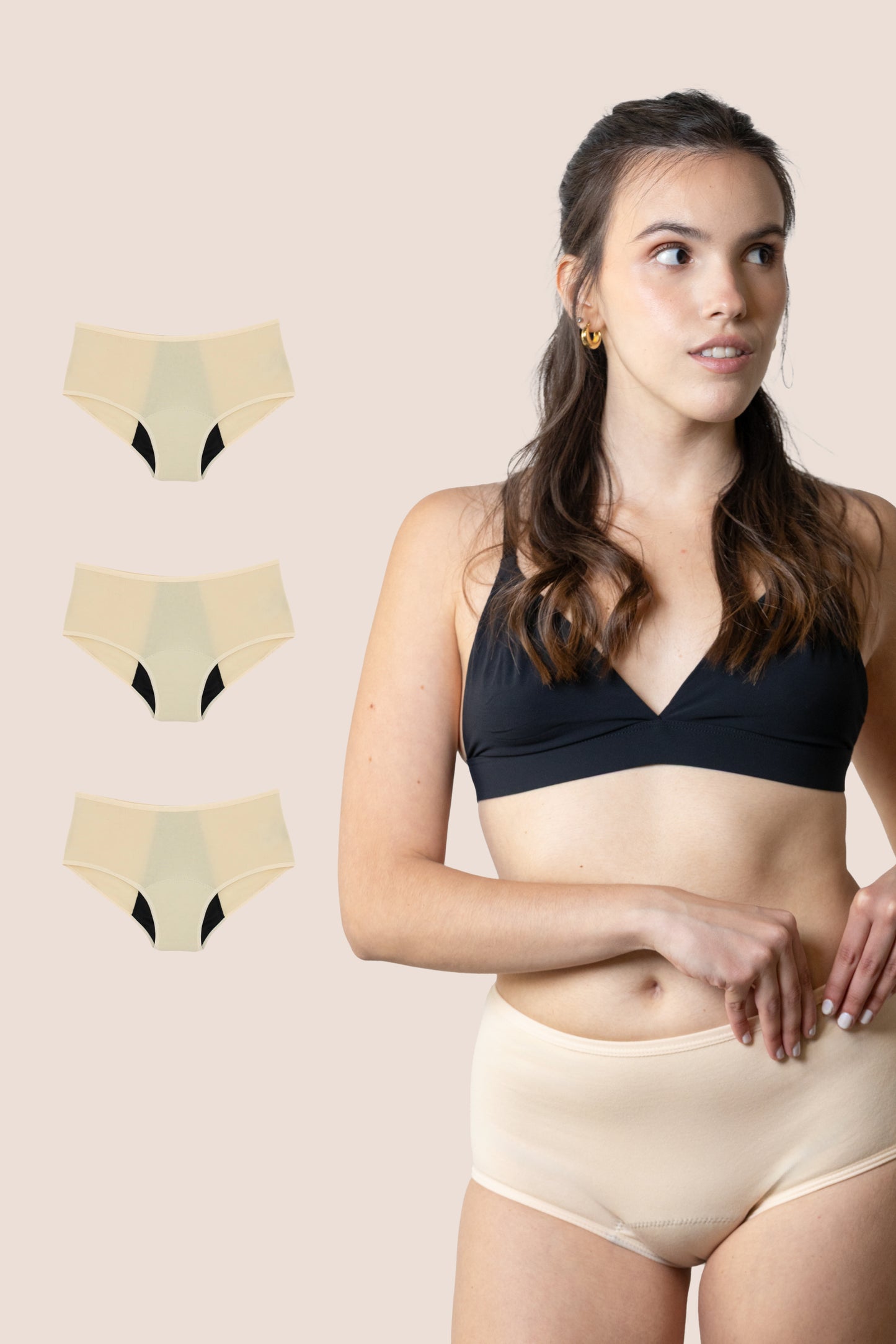 PERIOD UNDERWEAR TEEN HIGH WAIST BEIGE PACK 3