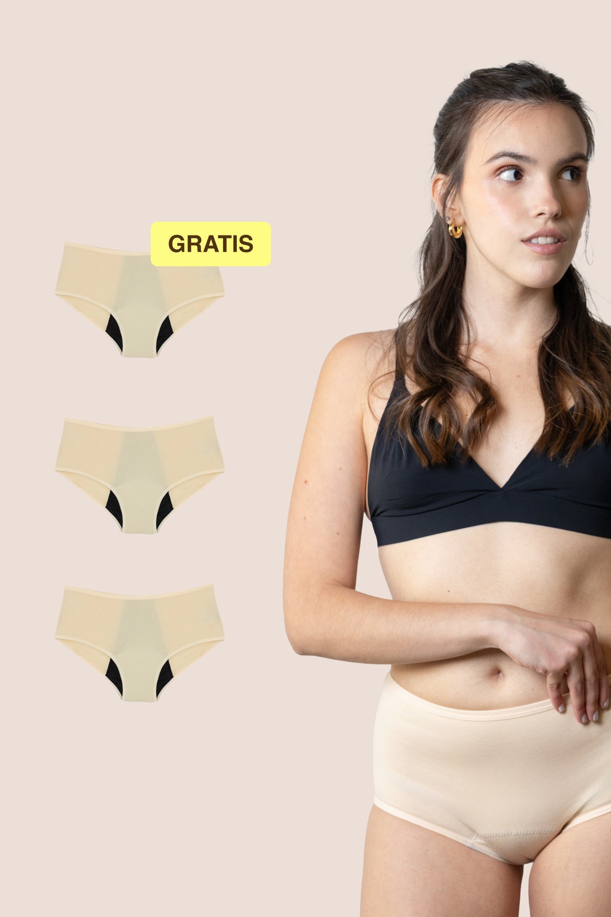 Cuecas menstruais para adolescentes | Cintura Alta | Bege
