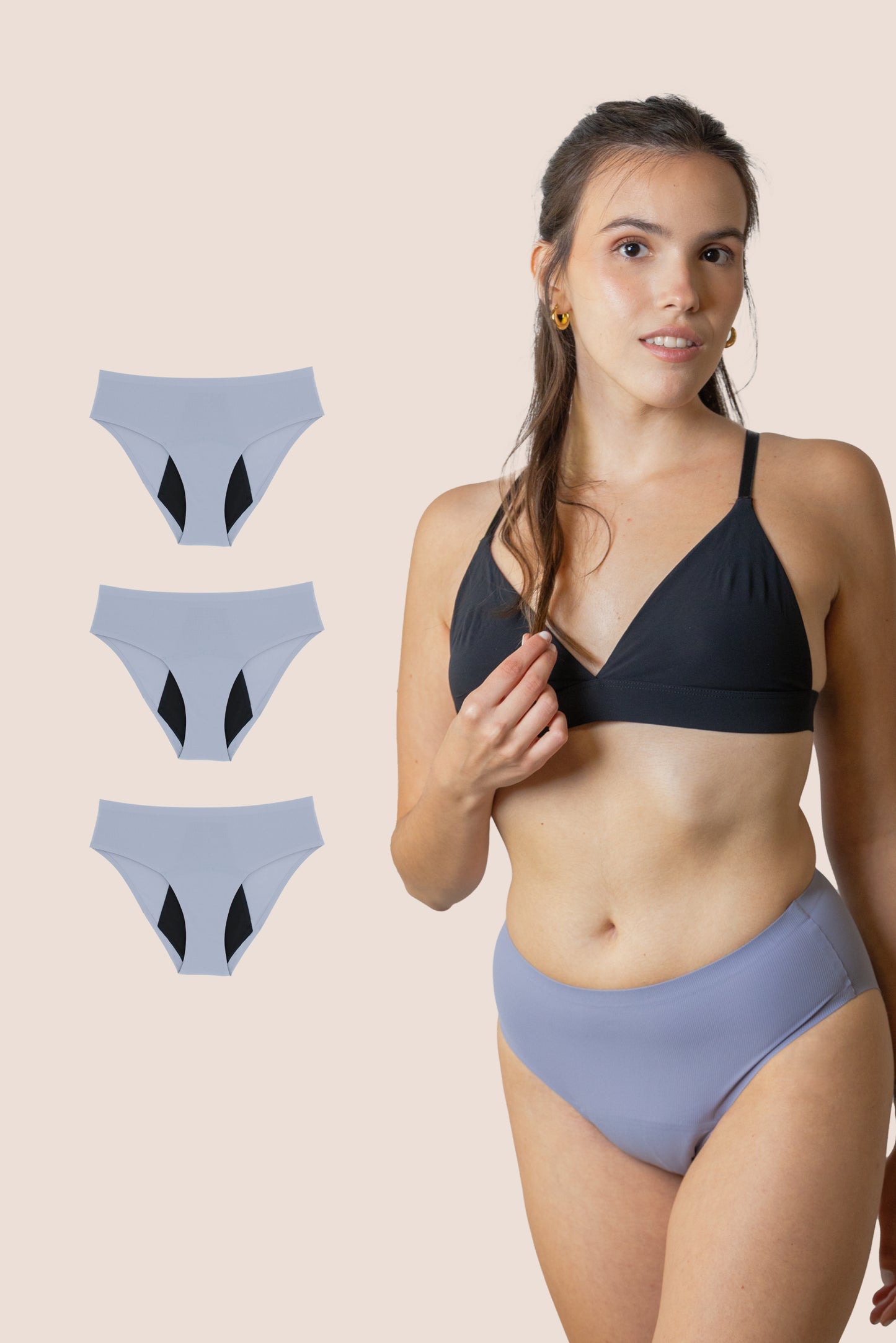 PERIOD UNDERWEAR TEEN SEAMLESS HIGH WAIST LAVENDER PACK 3