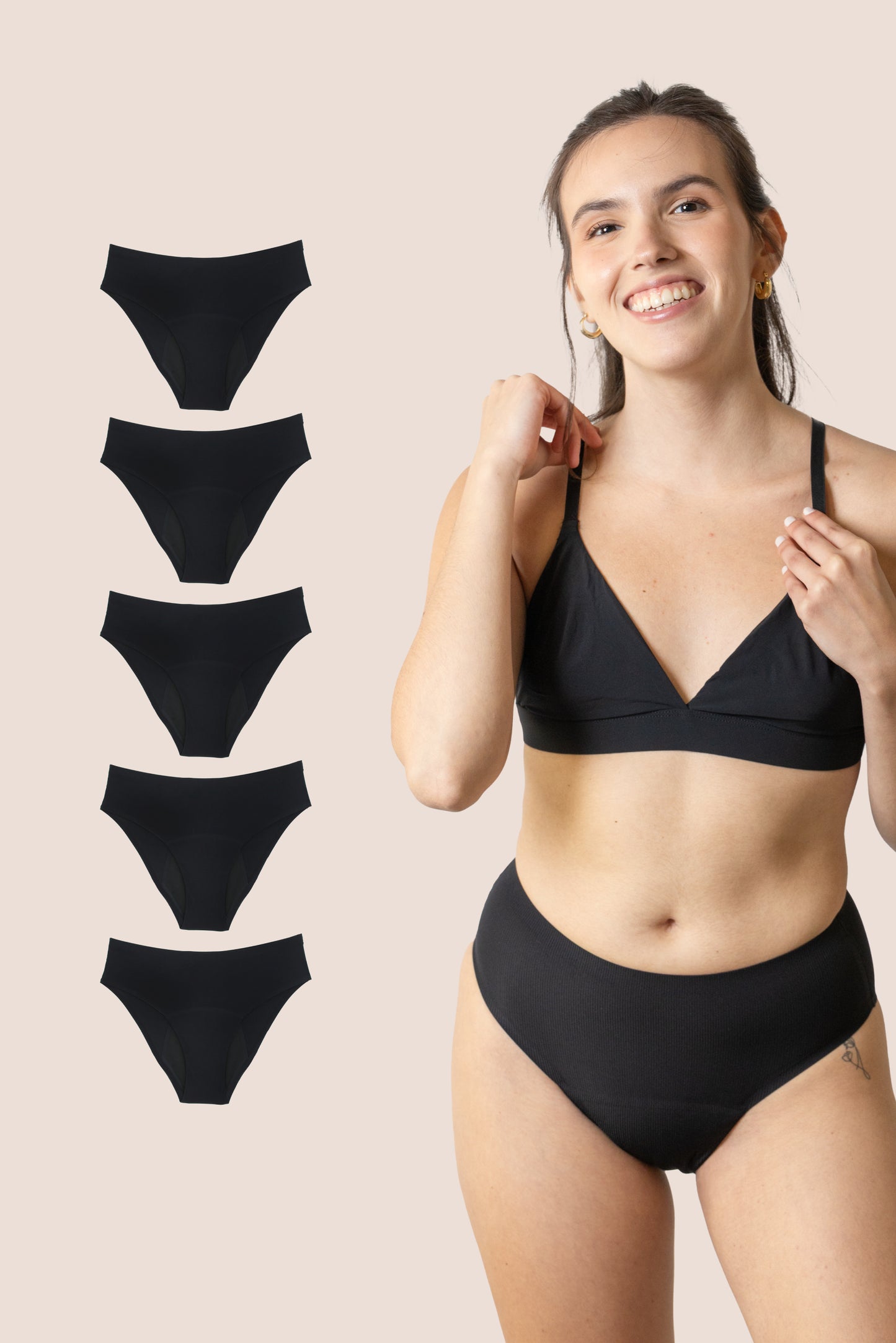 PERIOD UNDERWEAR TEEN SEAMLESS HIGH WAIST BLACK PACK 5