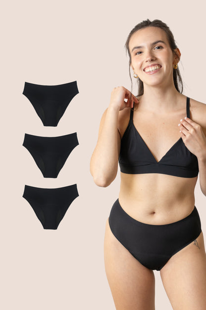 PERIOD UNDERWEAR TEEN SEAMLESS HIGH WAIST BLACK PACK 3