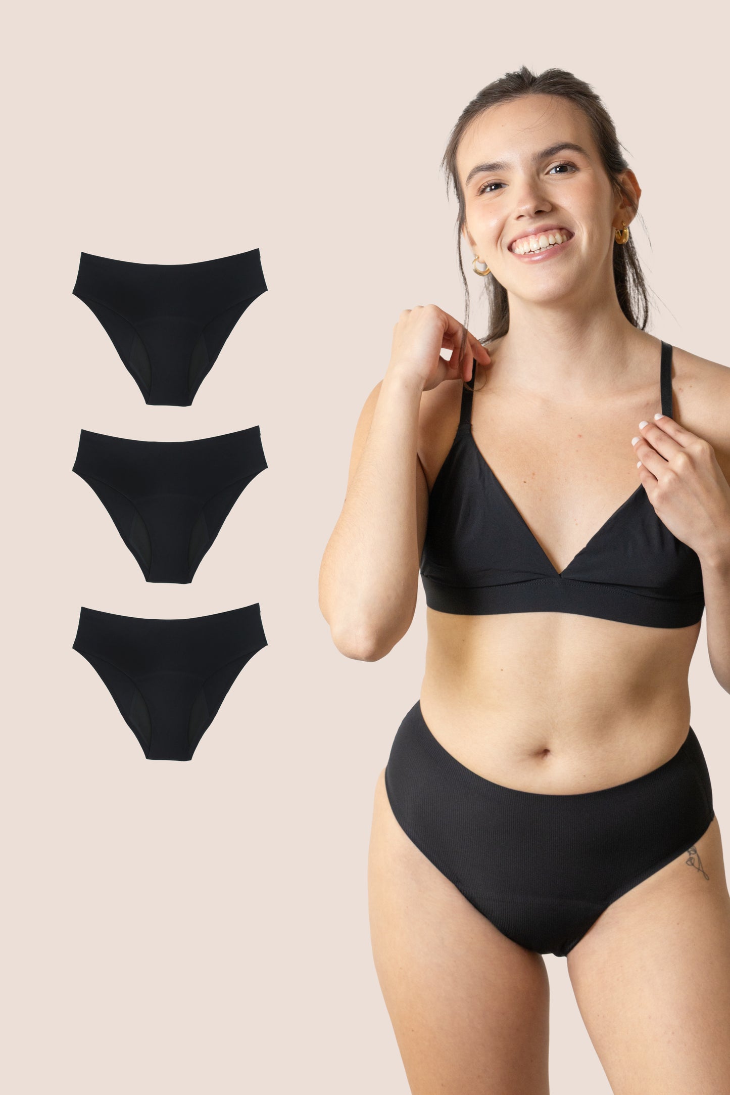 PERIOD UNDERWEAR TEEN SEAMLESS HIGH WAIST BLACK PACK 3