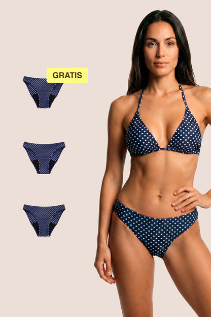 Biquini menstrual | Clássico | Azul com Bolinhas
