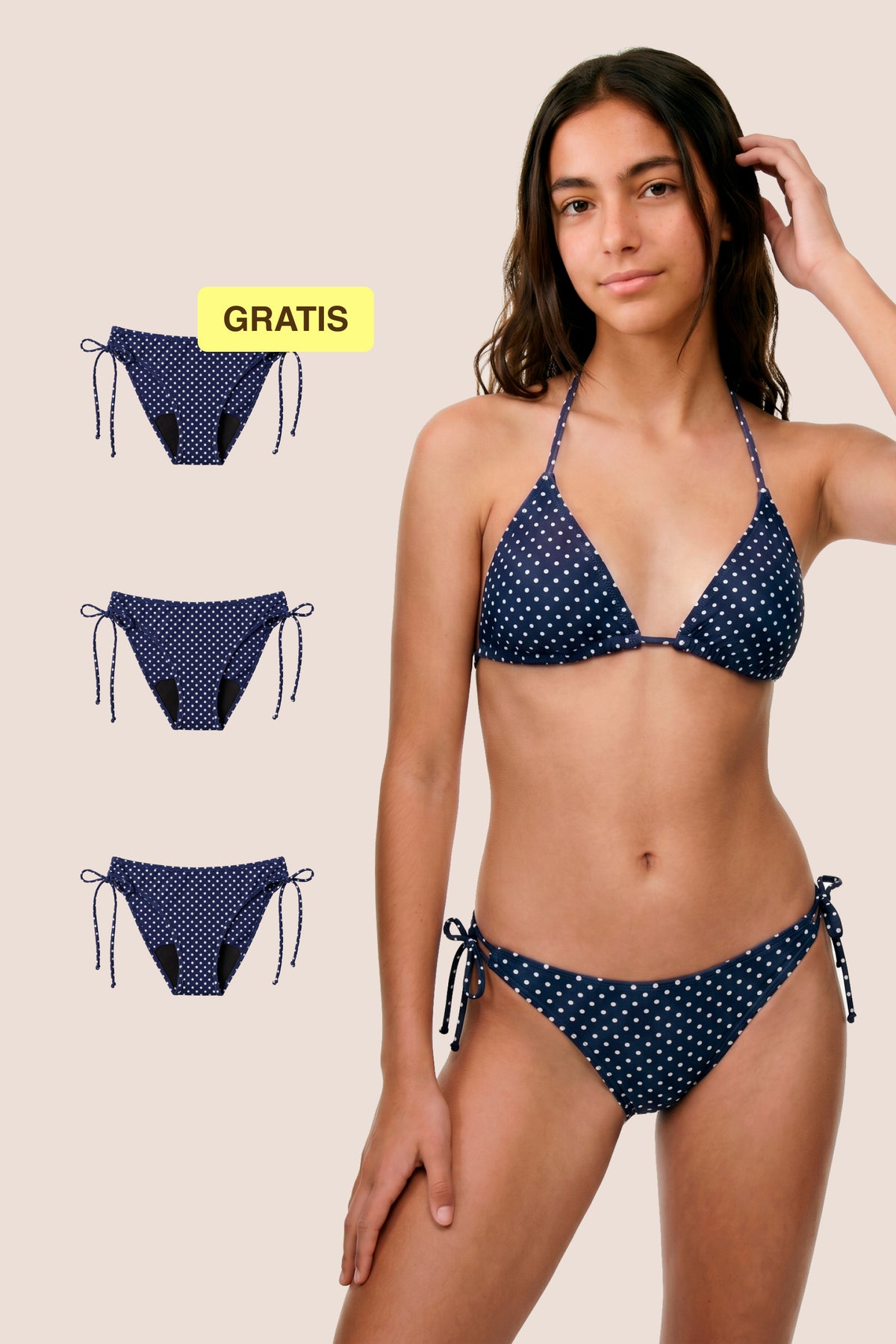 Costume da bagno mestruale per adolescenti | Brasiliano con nodo | Blu a Pois