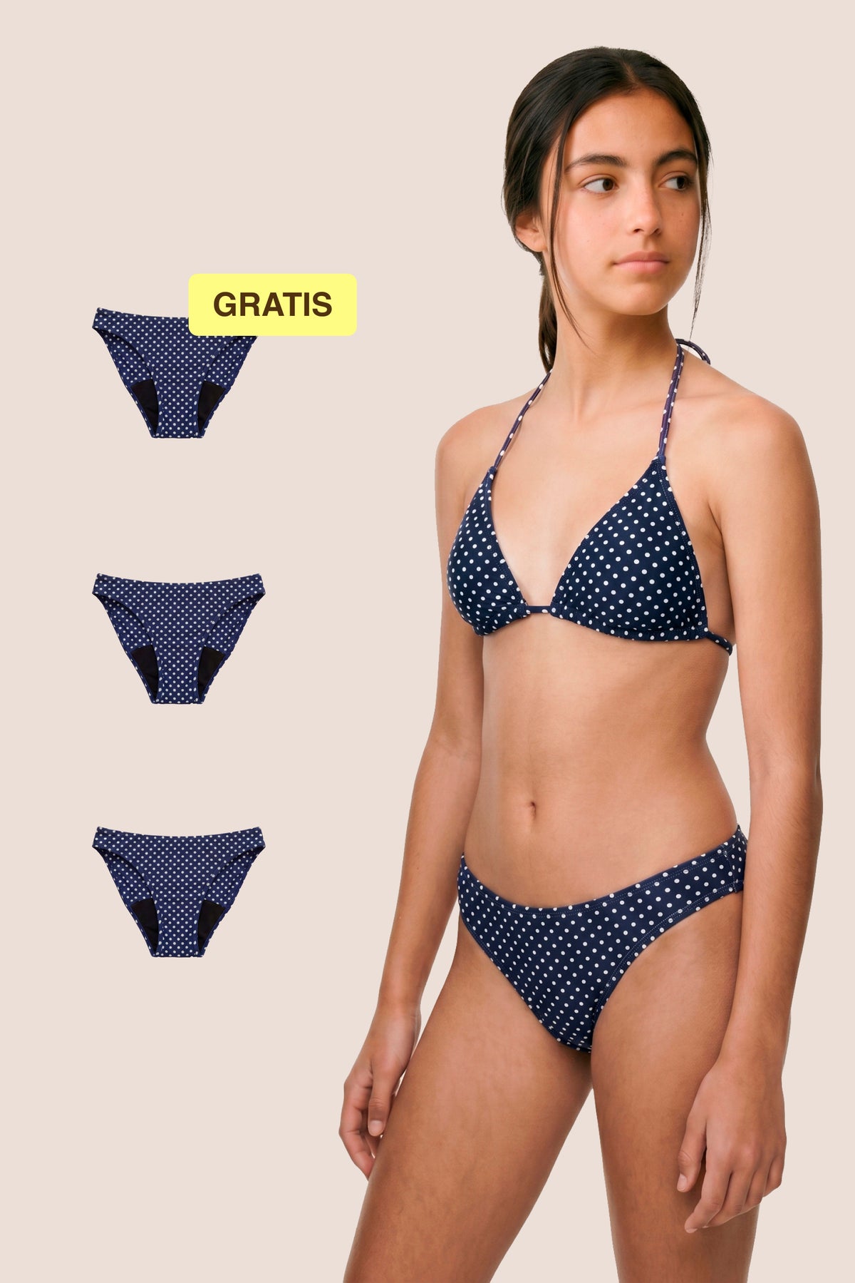 Costume da bagno mestruale per adolescenti | Classico | Blu a Pois