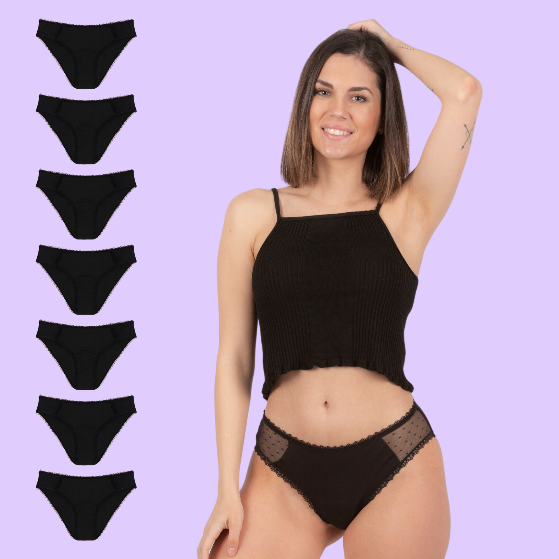 Period panties transparent hips black pack 7