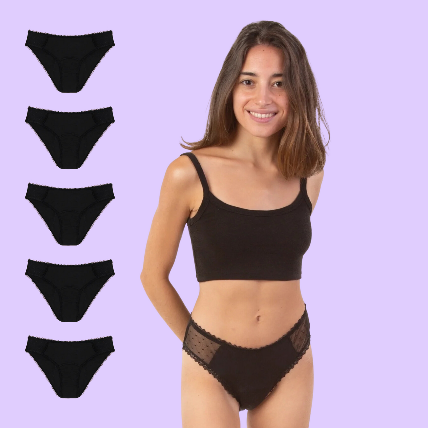 Period underwear for teens transparent hips black pack 5