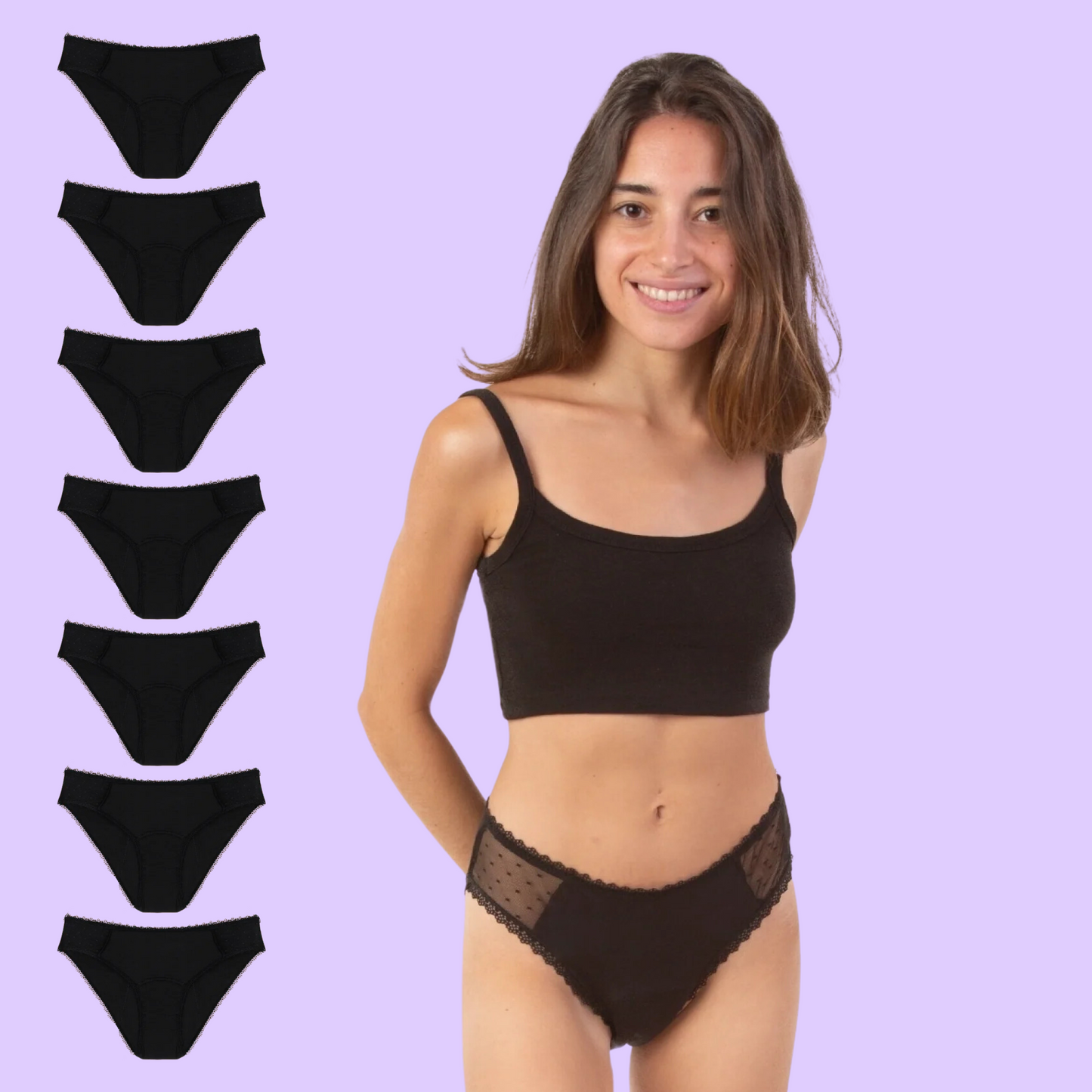 Period underwear for teens transparent hips black pack 7