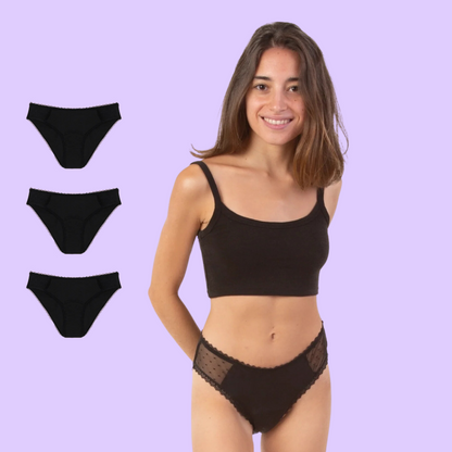 Period underwear for teens transparent hips black pack 3