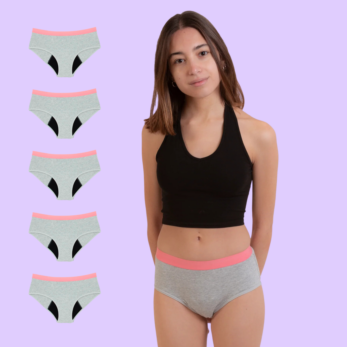 Period underwear for teens grey pack 5