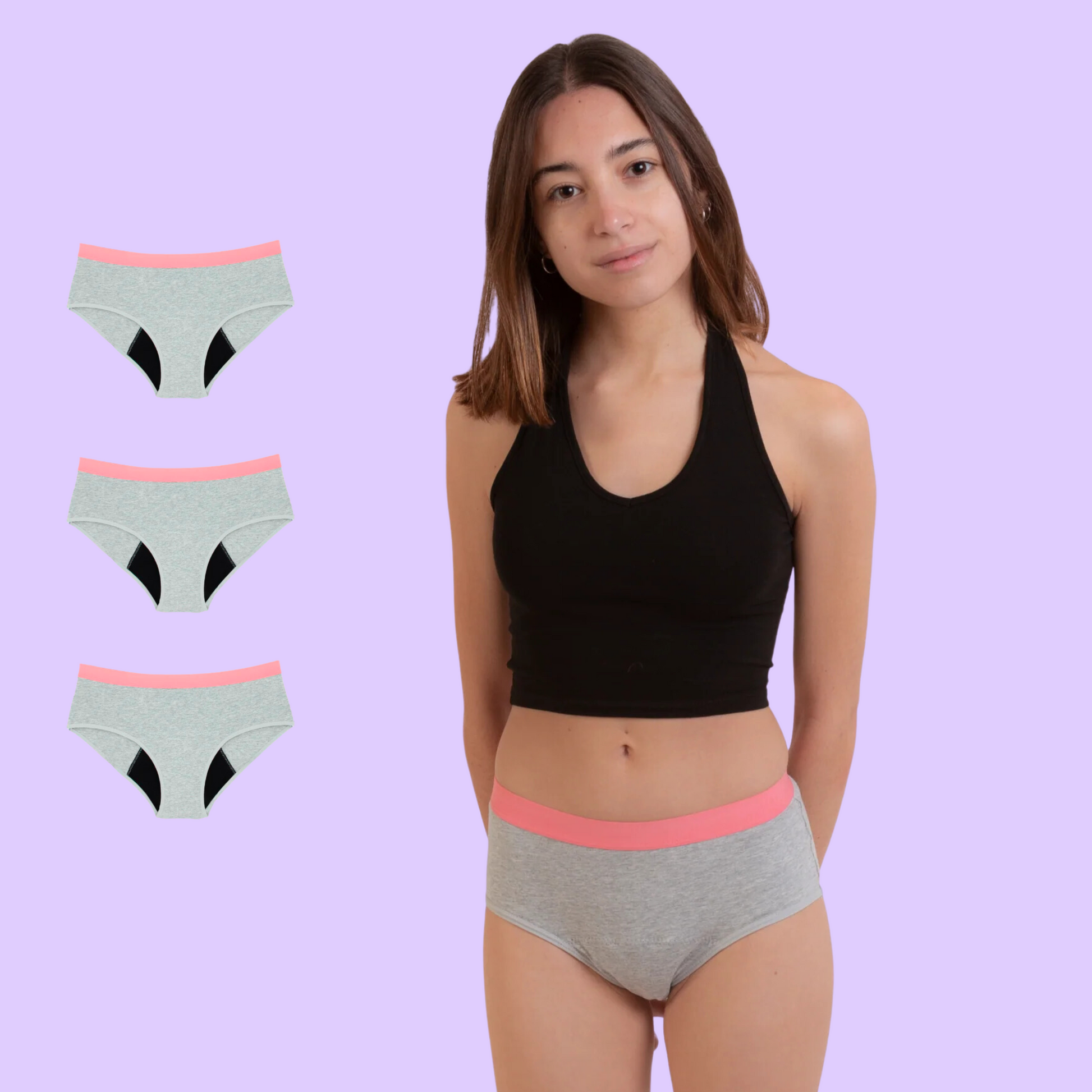 Period underwear for teens grey pack 3