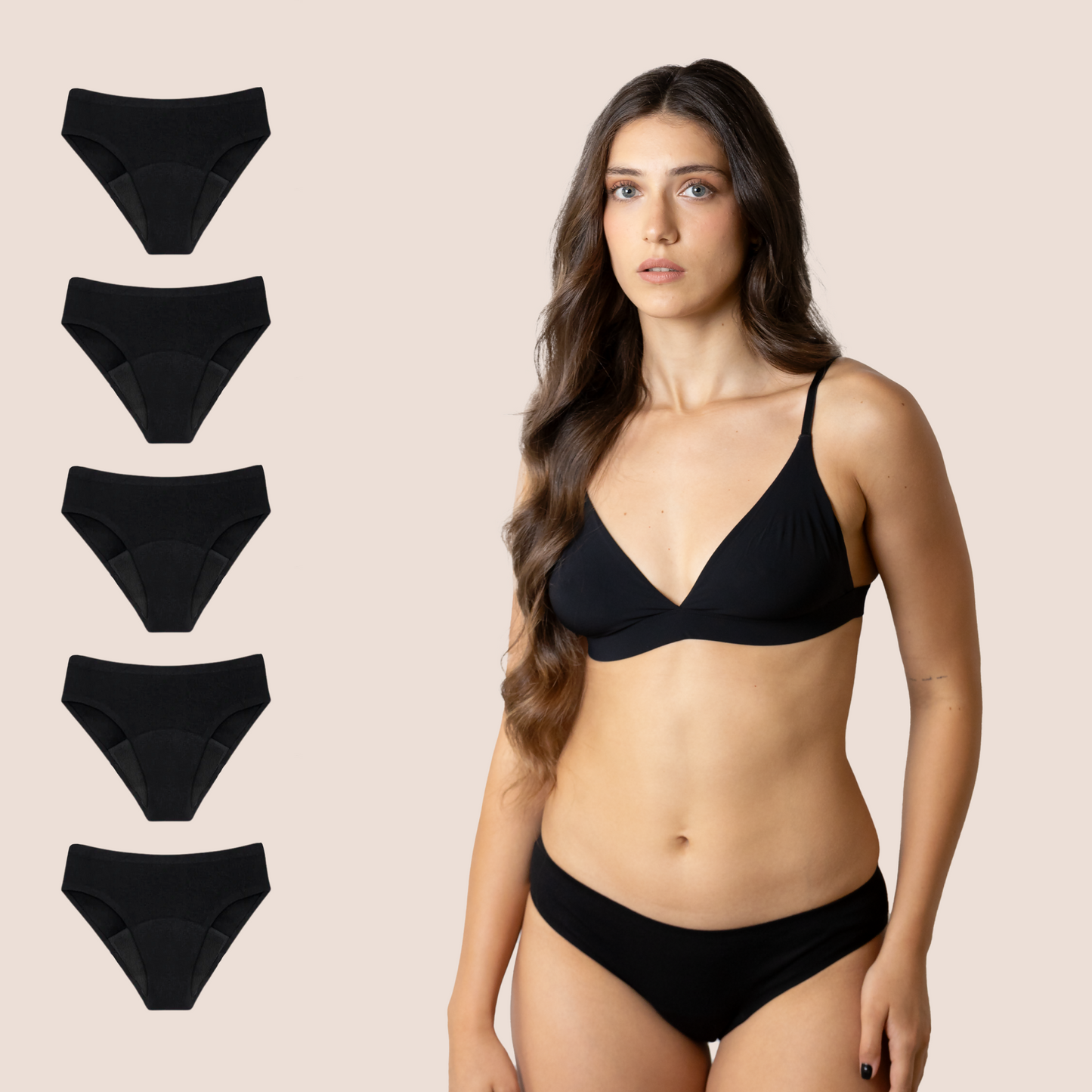 PERIOD PANTIES SEAMLESS BLACK PACK 5