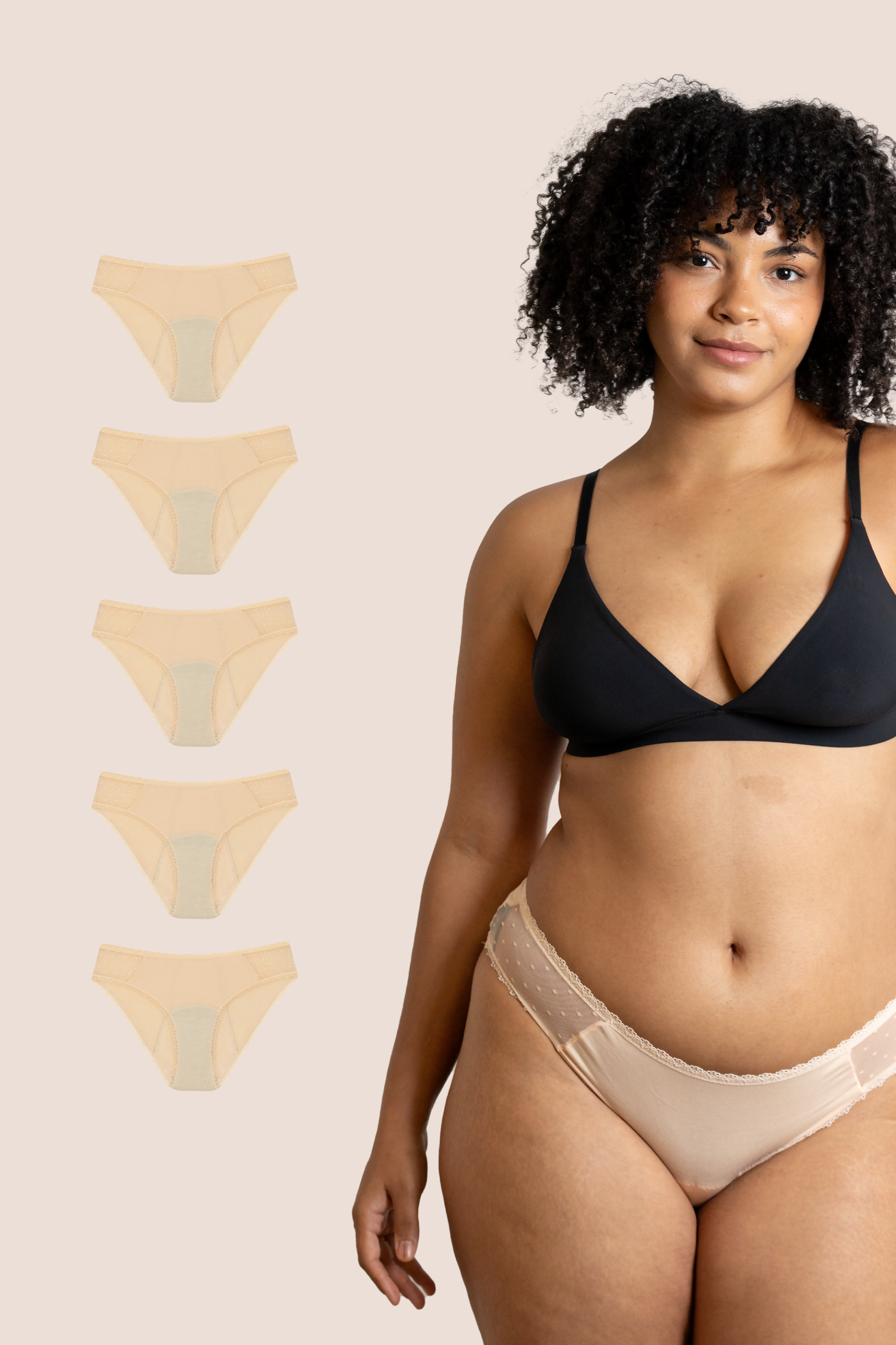 PERIOD PANTIES TRANSPARENT HIPS BEIGE PACK 5