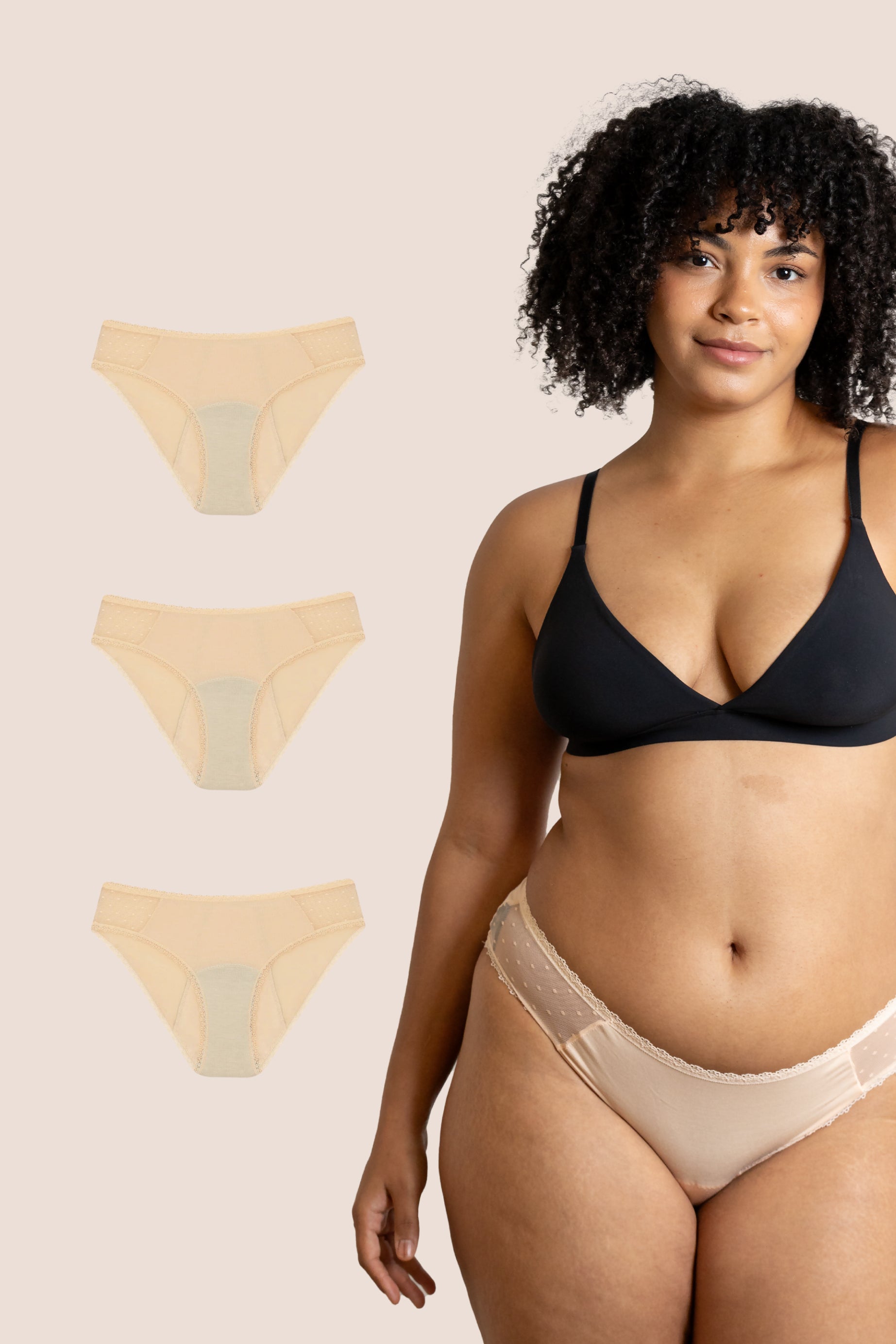 PERIOD PANTIES TRANSPARENT HIPS BEIGE PACK 3