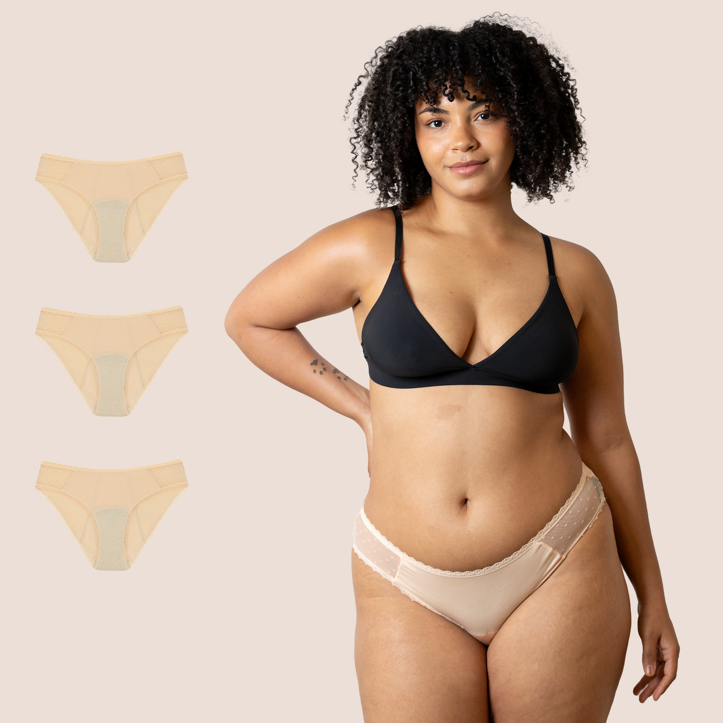 PERIOD PANTIES TRANSPARENT HIPS BEIGE PACK 3