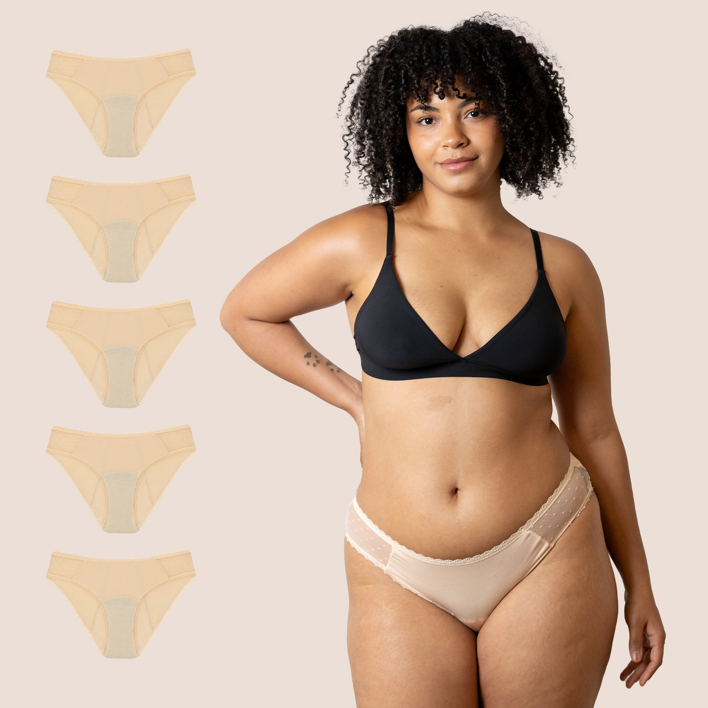 PERIOD PANTIES TRANSPARENT HIPS BEIGE PACK 5