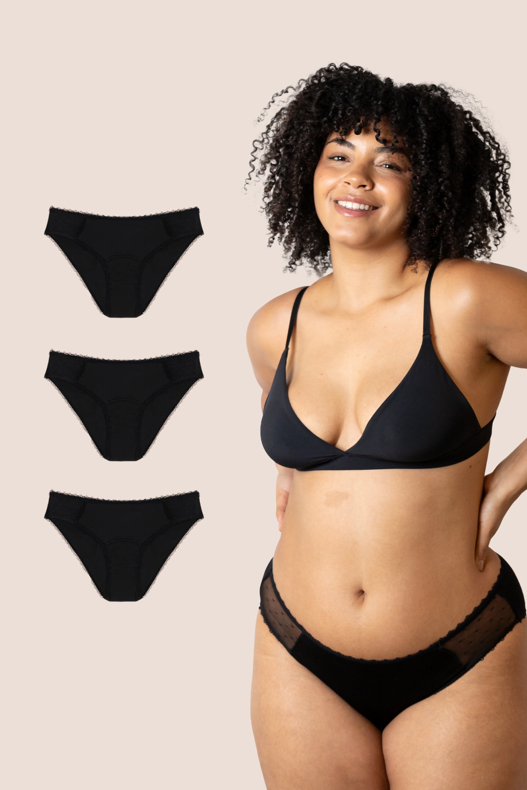 PERIOD PANTIES TRANSPARENT HIPS BLACK PACK 3